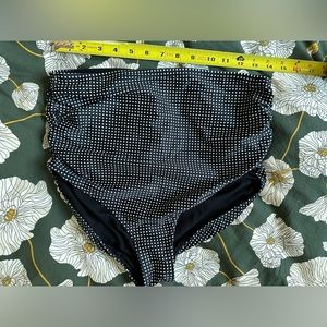 Albion swim high-waisted bottoms, ruched black w/white square pattern, size L